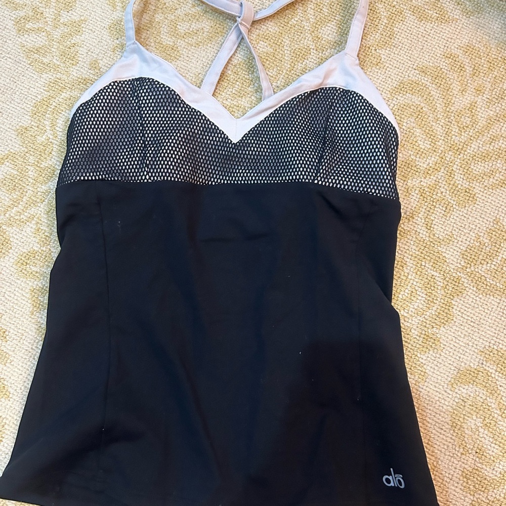 ALO Yoga Black and White Mesh Top